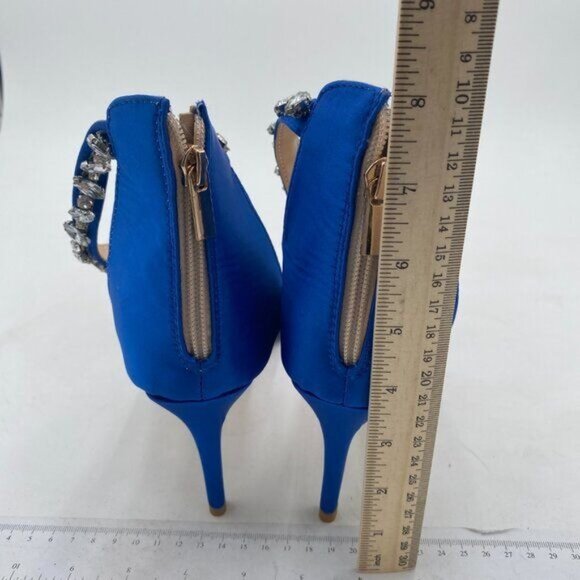 XYD Royal Blue High Heel Rhinestone Strappy Sandals Open Toe Ankle Strap Shoes - Picture 5 of 8